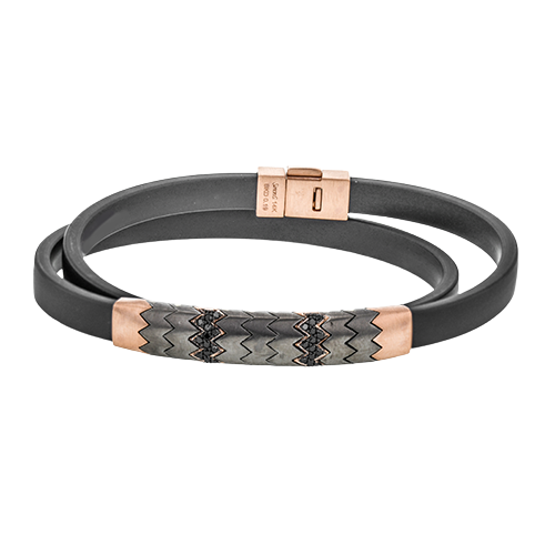 Men's bracelet with pink titanium enameled cornet and store 5 black diamonds