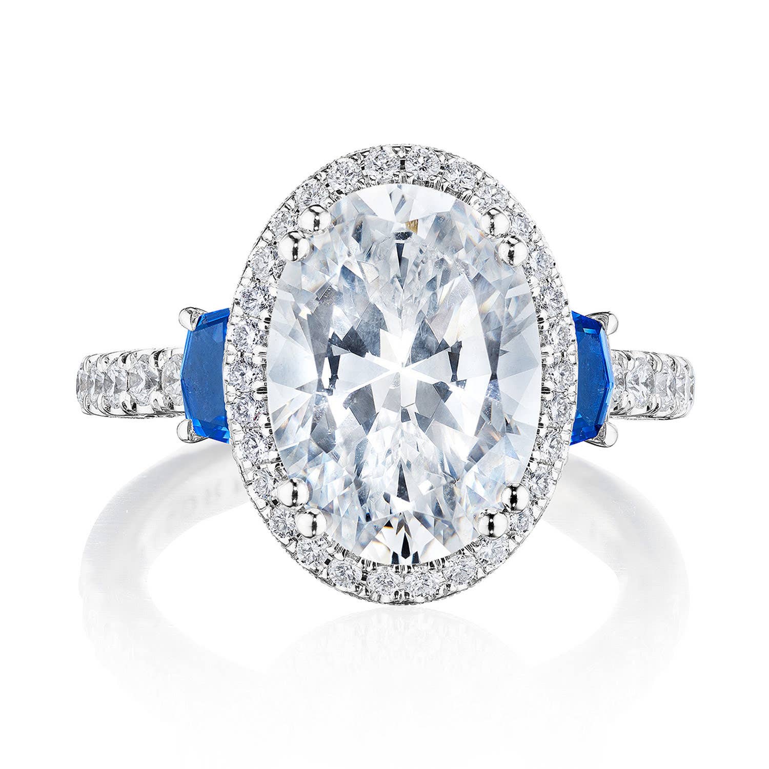 Dantela | Oval 3-Stone Engagement Ring with Blue Sapphire 269322OV125X9BS