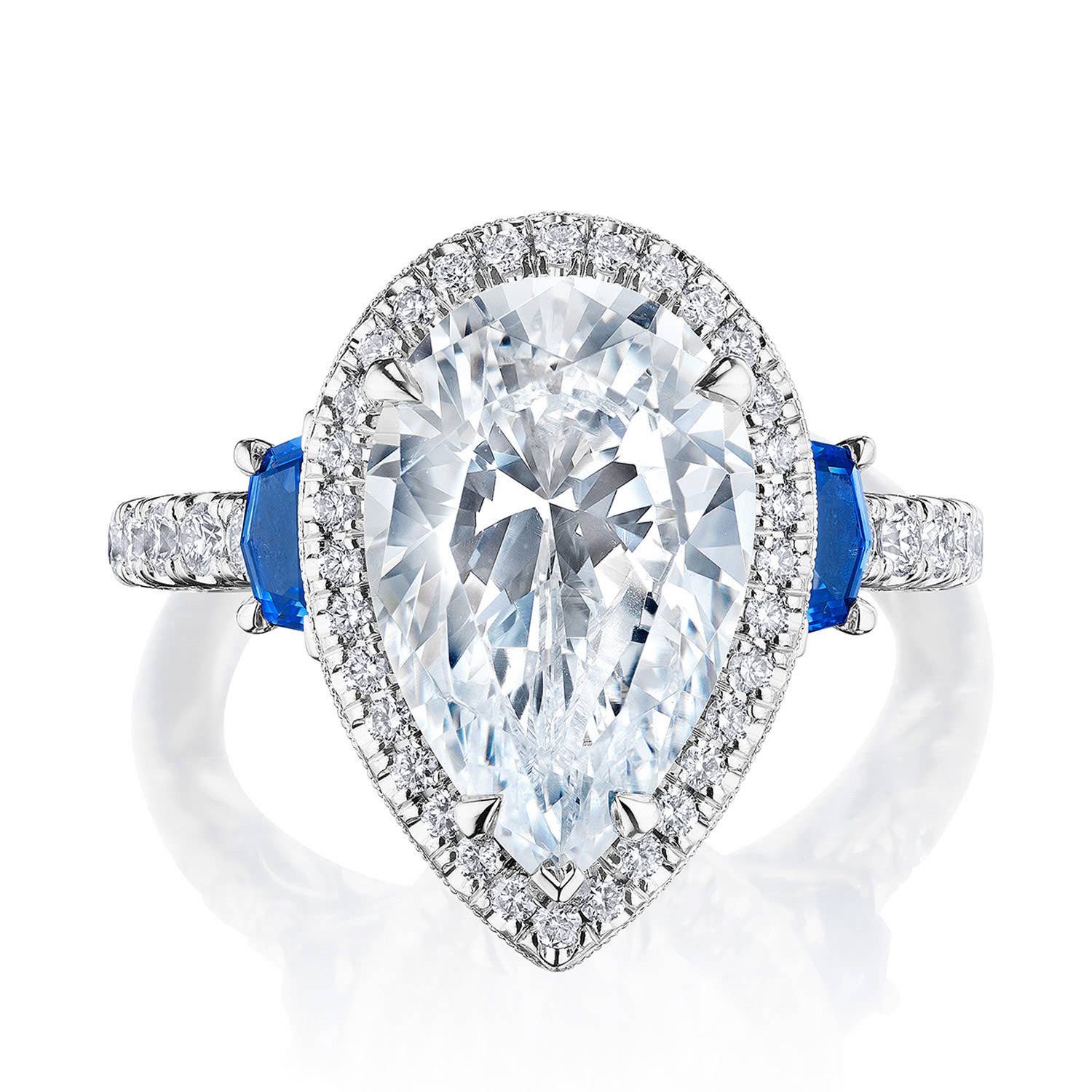 Dantela | Pear 3-Stone Engagement Ring with Blue Sapphire 269322PS14X9BS