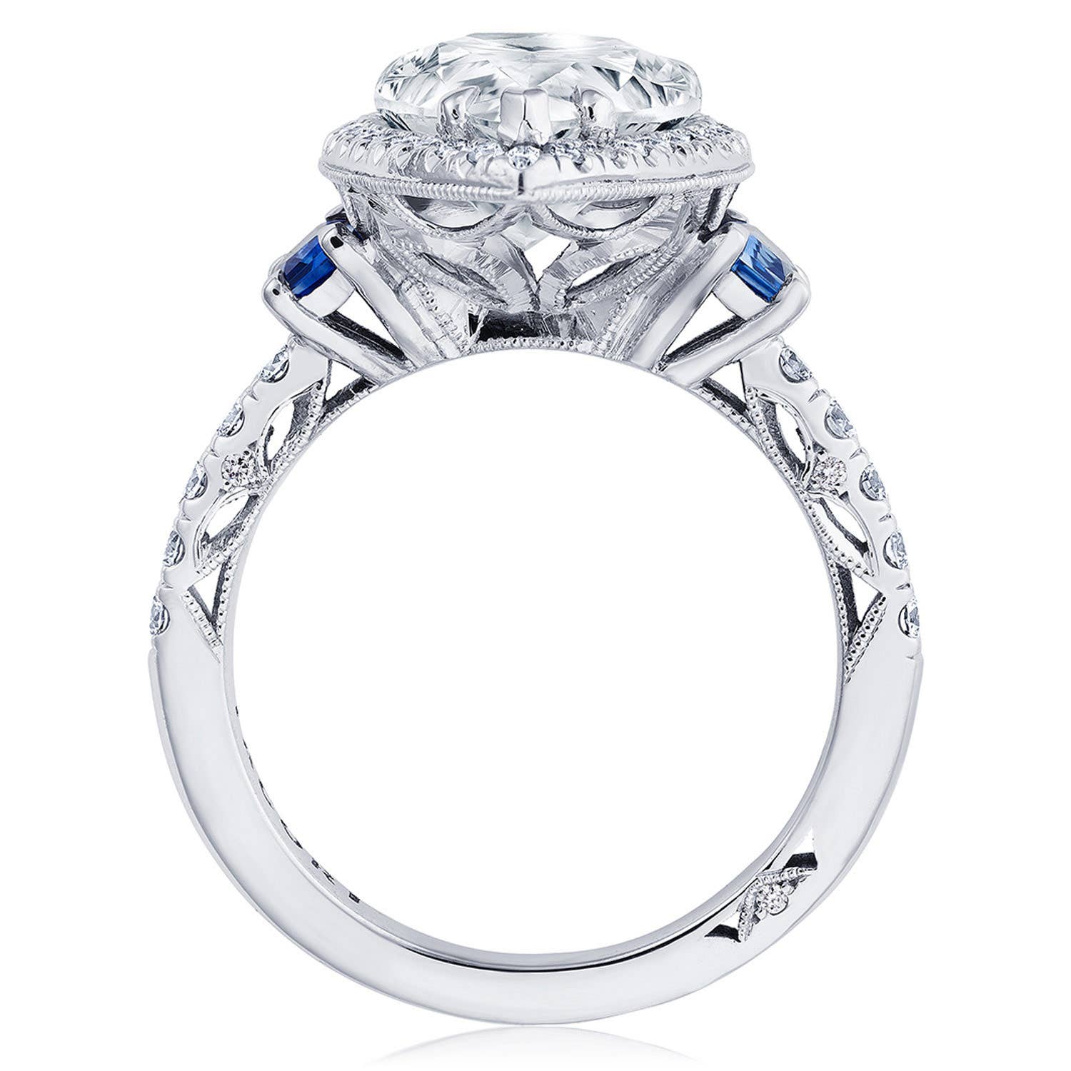 Dantela | Pear 3-Stone Engagement Ring with Blue Sapphire 269322PS14X9BS