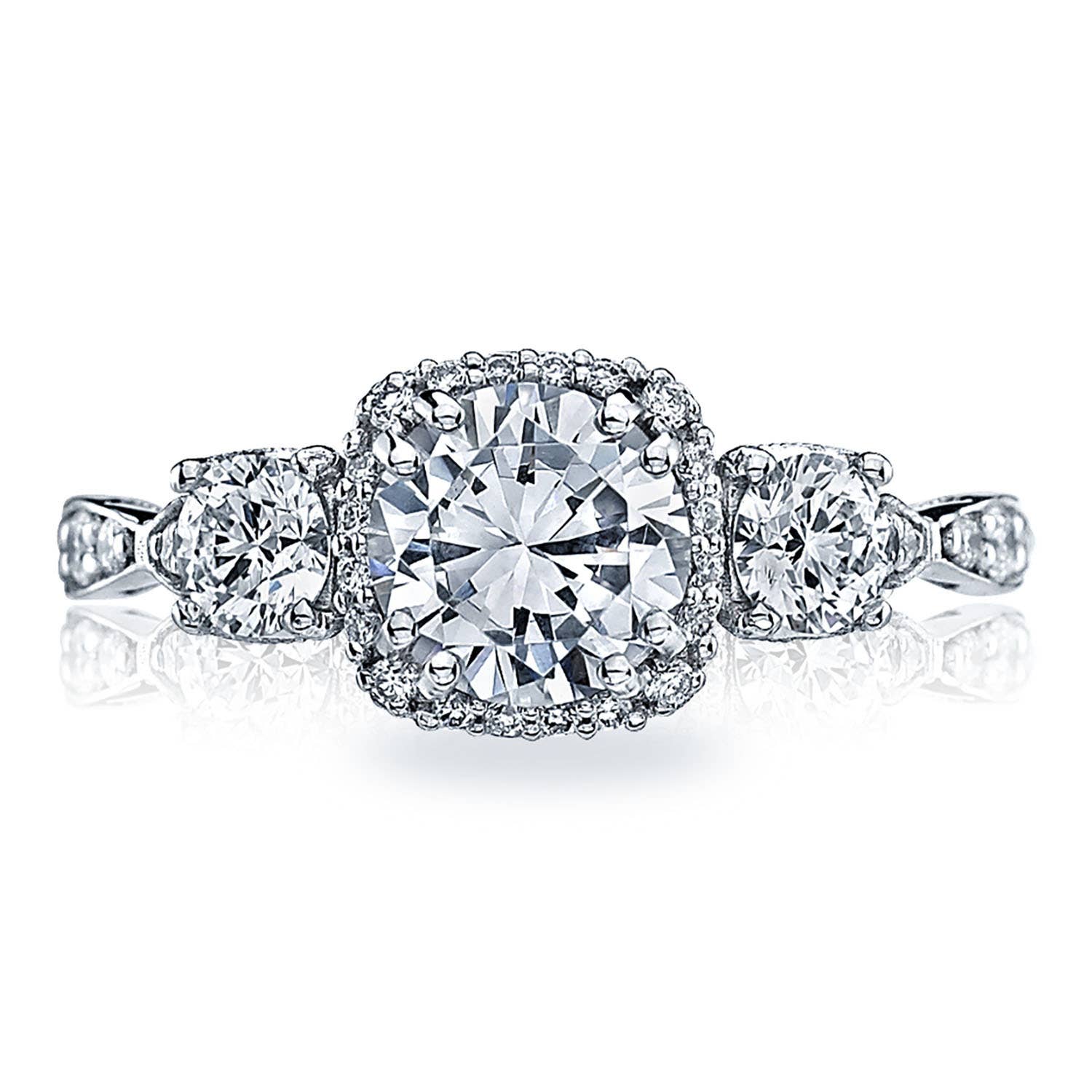 Dantela | Round with Cushion 3-Stone Engagement Ring 54-2CU65