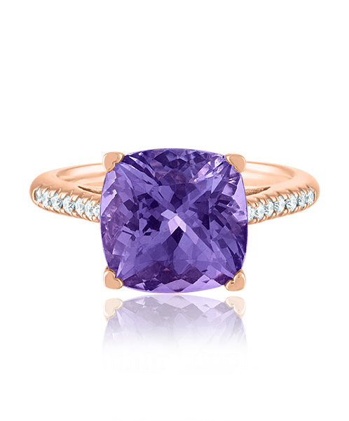 Amethyst Cushion Ring with Diamonds 312-JSA