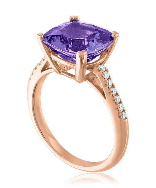 Amethyst Cushion Ring with Diamonds 312-JSA