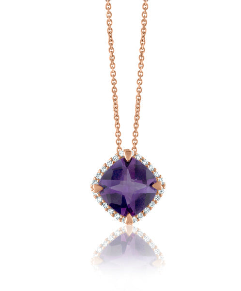 Amethyst Cushion Shaped Pendant with Diamonds 300-JSA