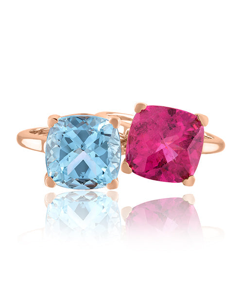 Aquamarine and Rubellite Cushion Shaped Stackable Rings 313-JSA