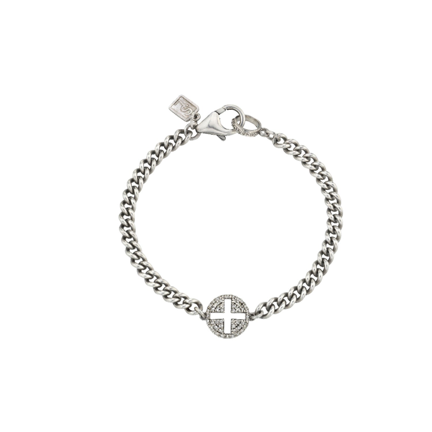 Silver and Diamond Open Cross Curb Chain Bracelet  B0000027 - TBird