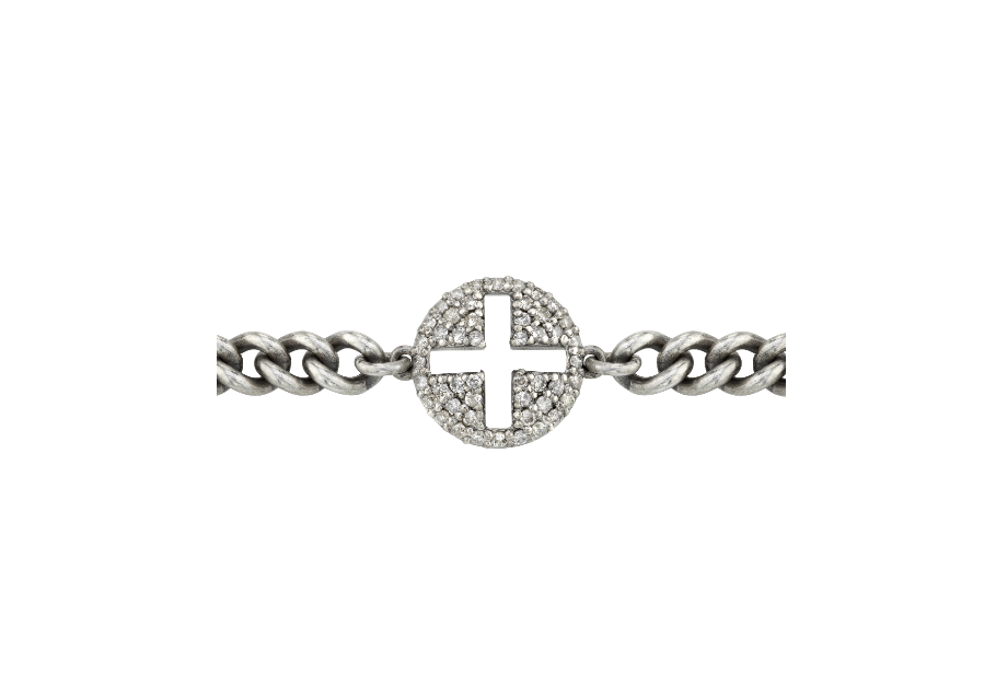 Silver and Diamond Open Cross Curb Chain Bracelet  B0000027 - TBird