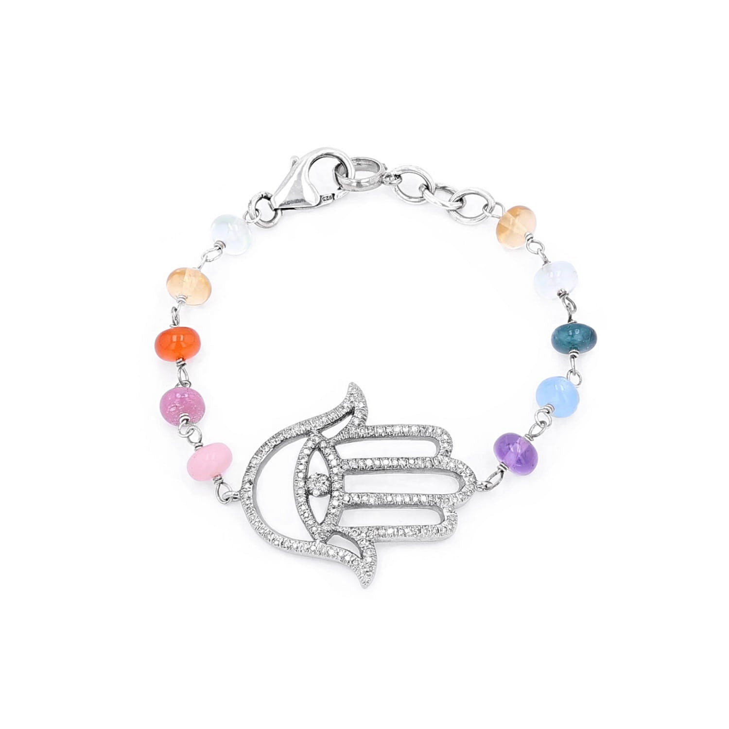 Chakra Energy Stone & Diamond Hamsa Bracelet  B0003124 - TBird