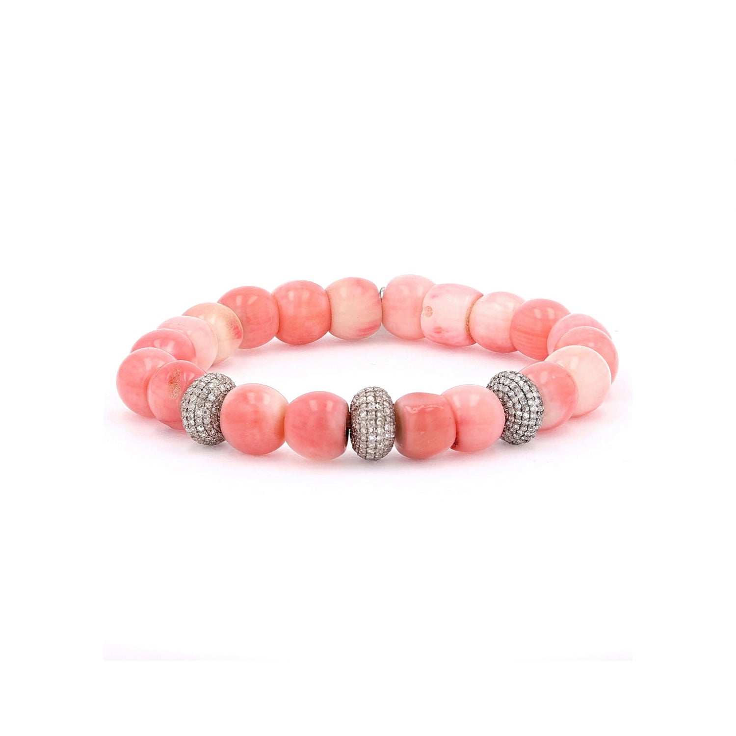 Pink Coral Bracelet with Diamond Donut Beads B0003151 - TBird