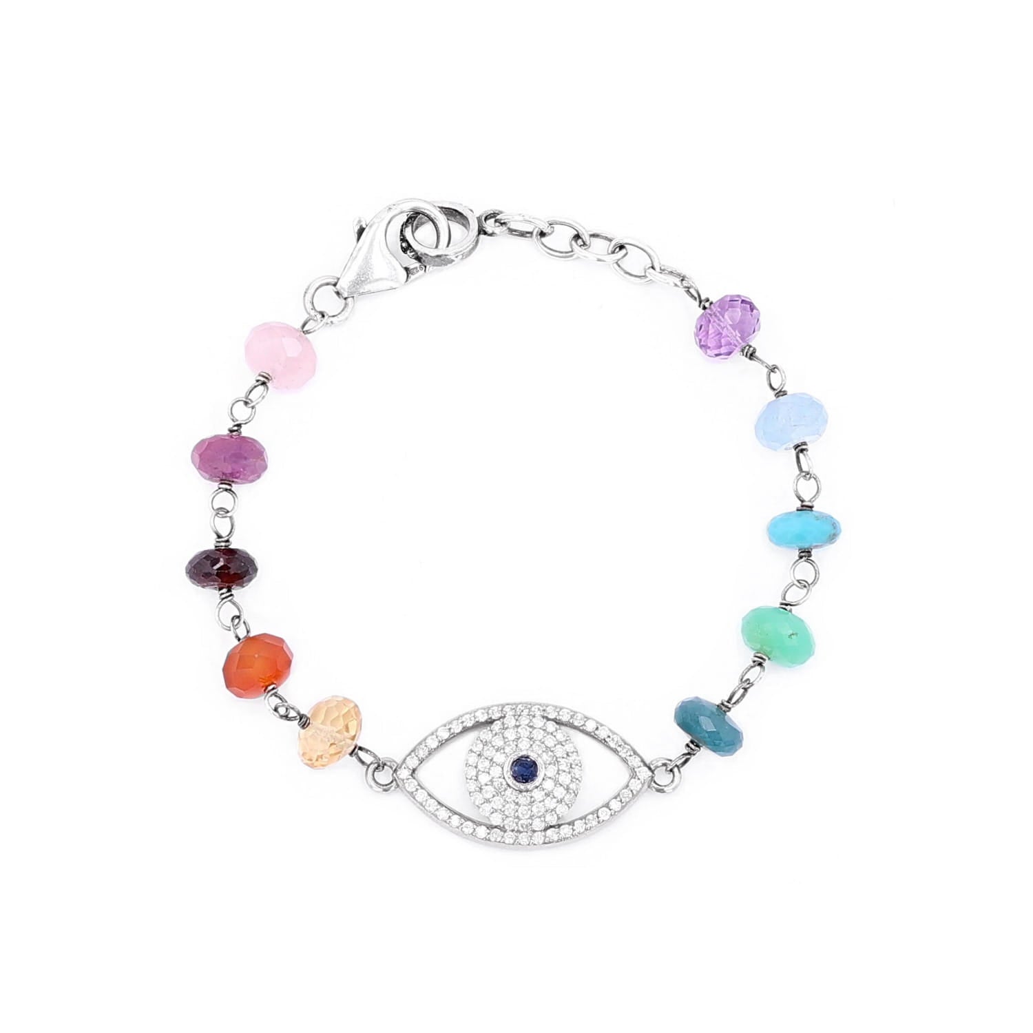 Chakra Mix Stone Bracelet with Diamond Evil Eye B0003155 - TBird