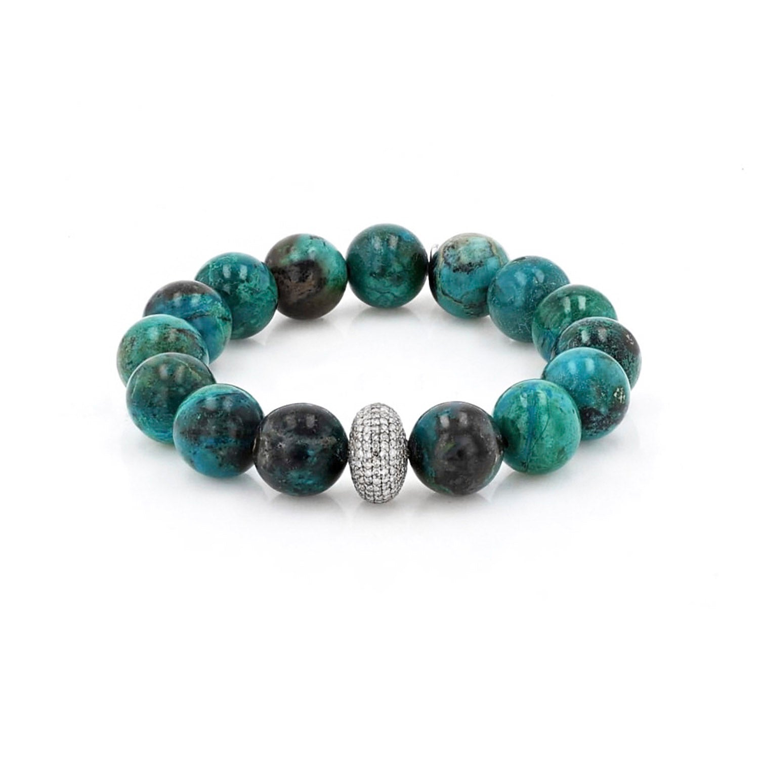 Chrysocolla Green Bead Bracelet with 1 Diamond Donut - 12mm  B0003313 - TBird