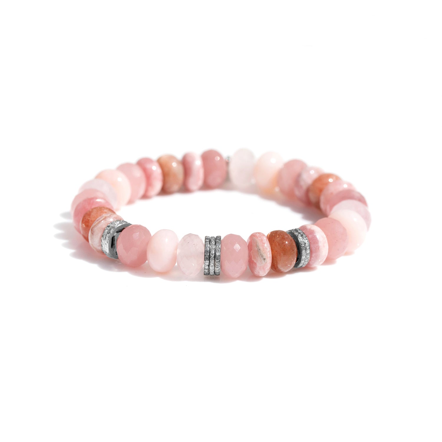 Pink Faceted Rondelle Mix and Diamond Bracelet - 10mm B0003372 - TBird