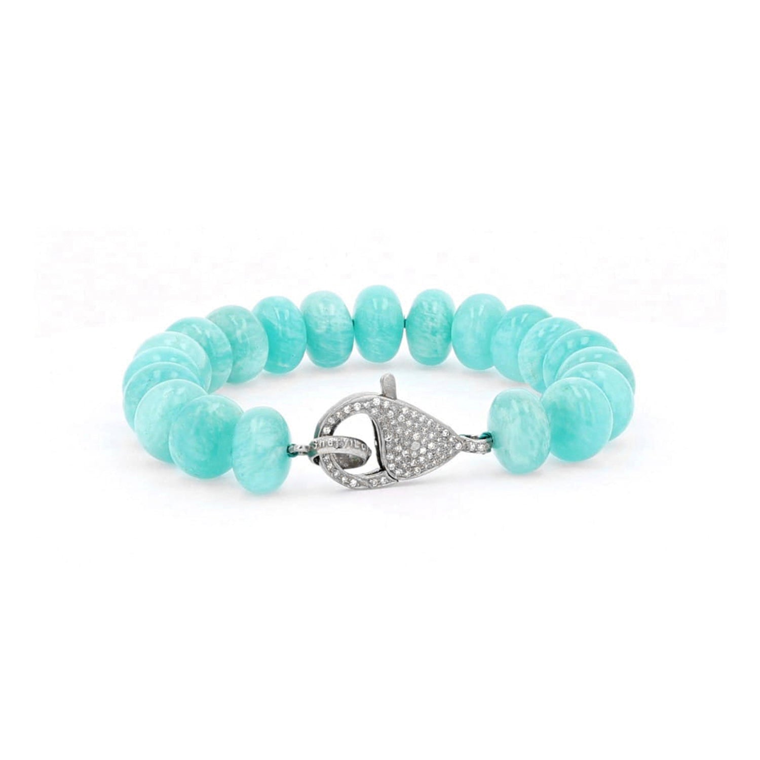 Amazonite Knotted Bracelet with Pave Diamond Lobster Clasp - 12mm  B0003400 - TBird