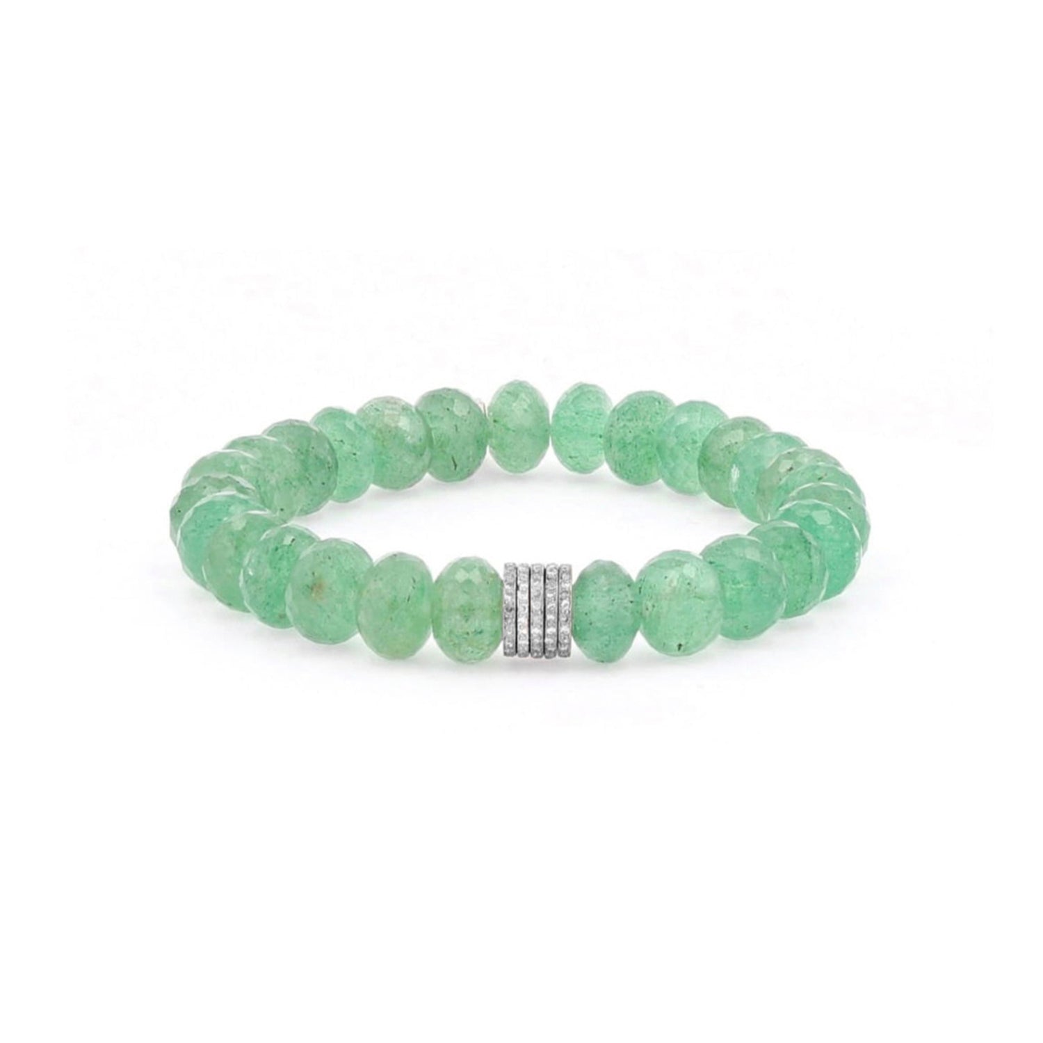 Green Quartz Beaded Bracelet with 5 Diamond Pave Rondelles - 10mm  B0003431 - TBird