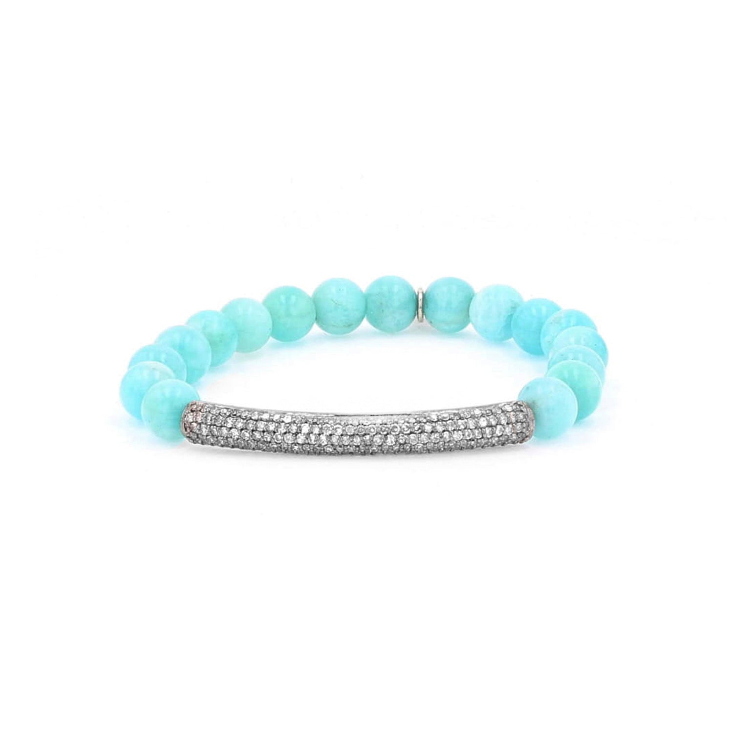 Amazonite Beaded Bracelet with Pave Diamond Bar - 8mm  B0003447 - TBird