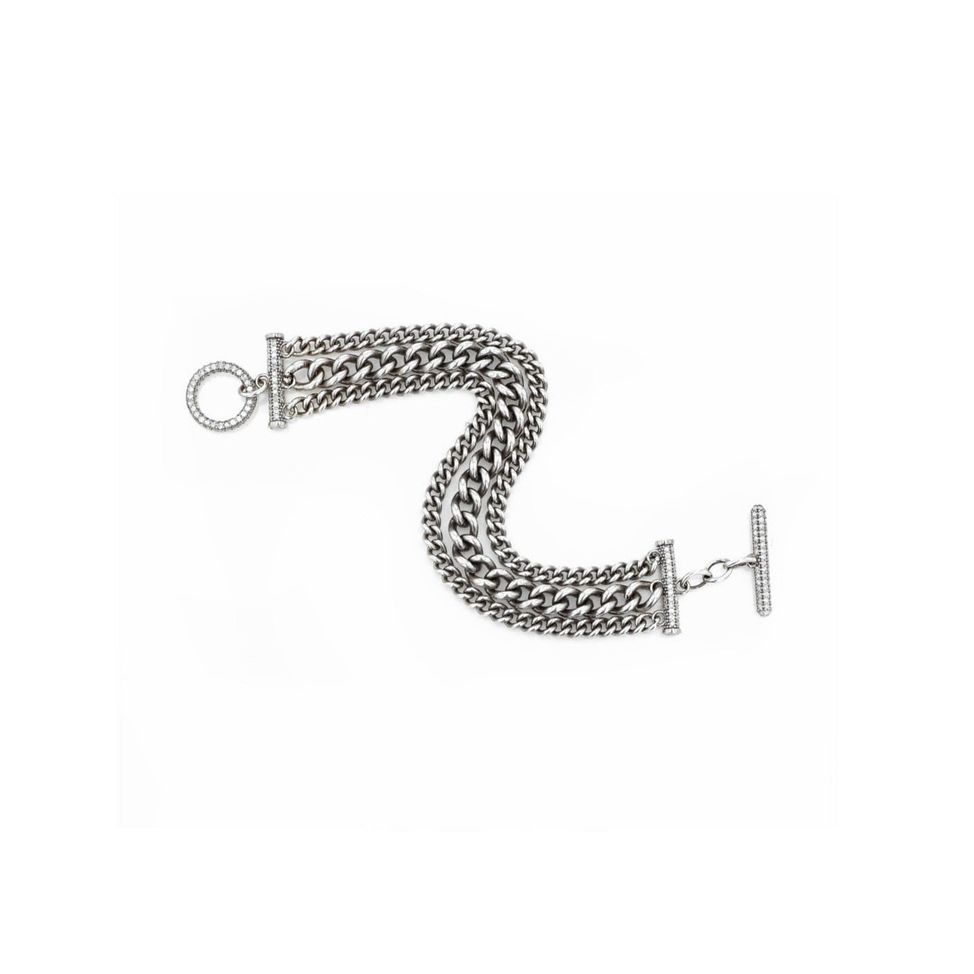 Silver & Diamond Triple Chain Toggle Bracelet  B0003511 - TBird