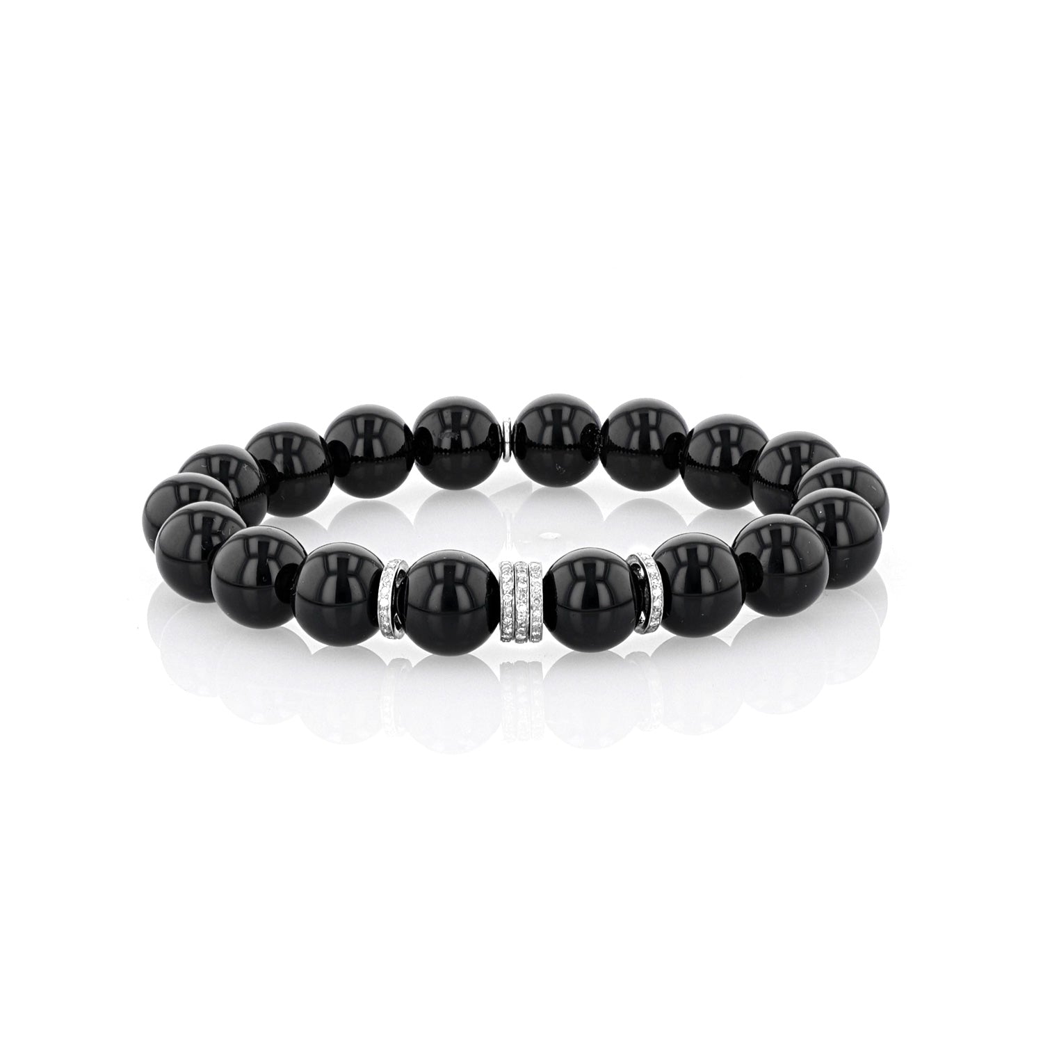 Onyx Bead Bracelet with 5 Diamond Rondelles - 10mm : B0003565 - TBird