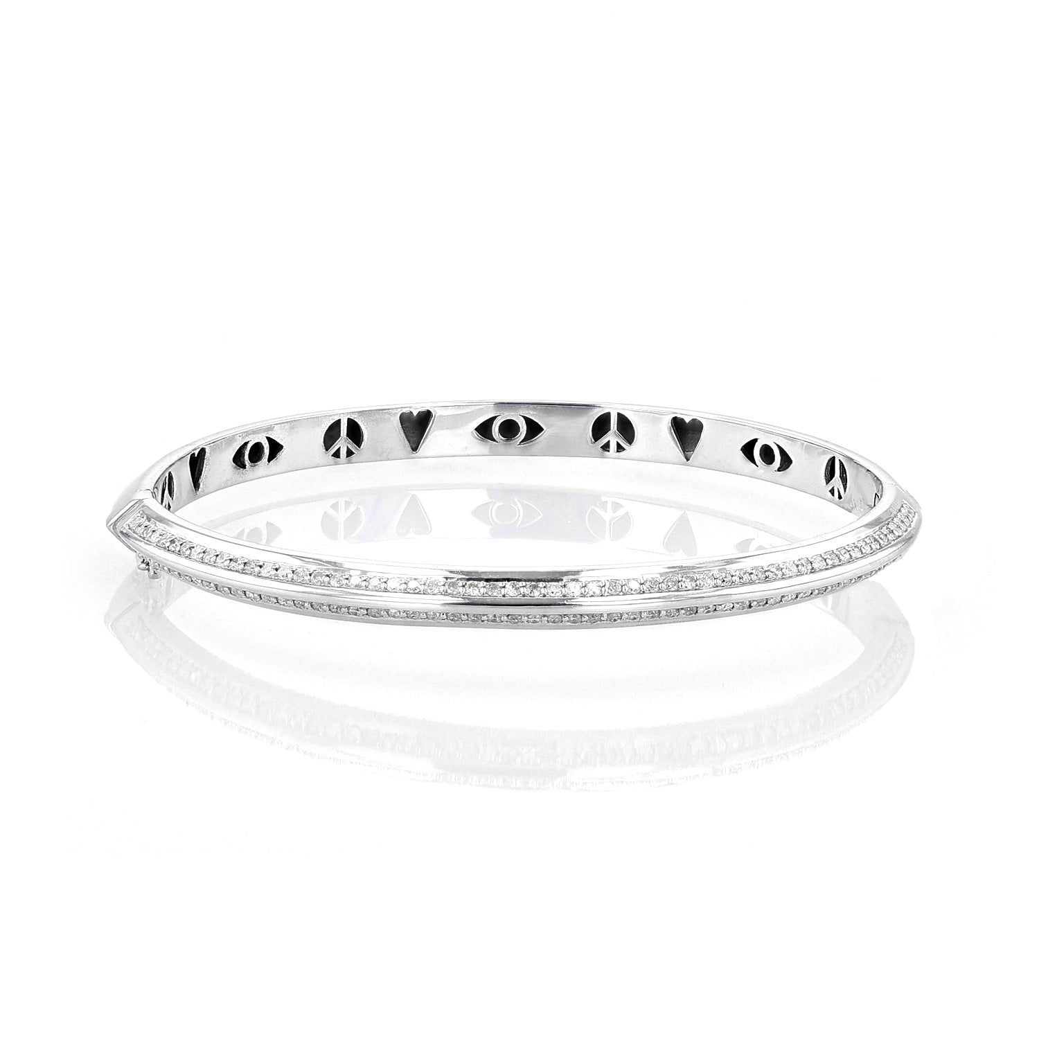 Knife Edge Silver & Diamond Hinged Bangle with Icon Gallery : B0003611 - TBird