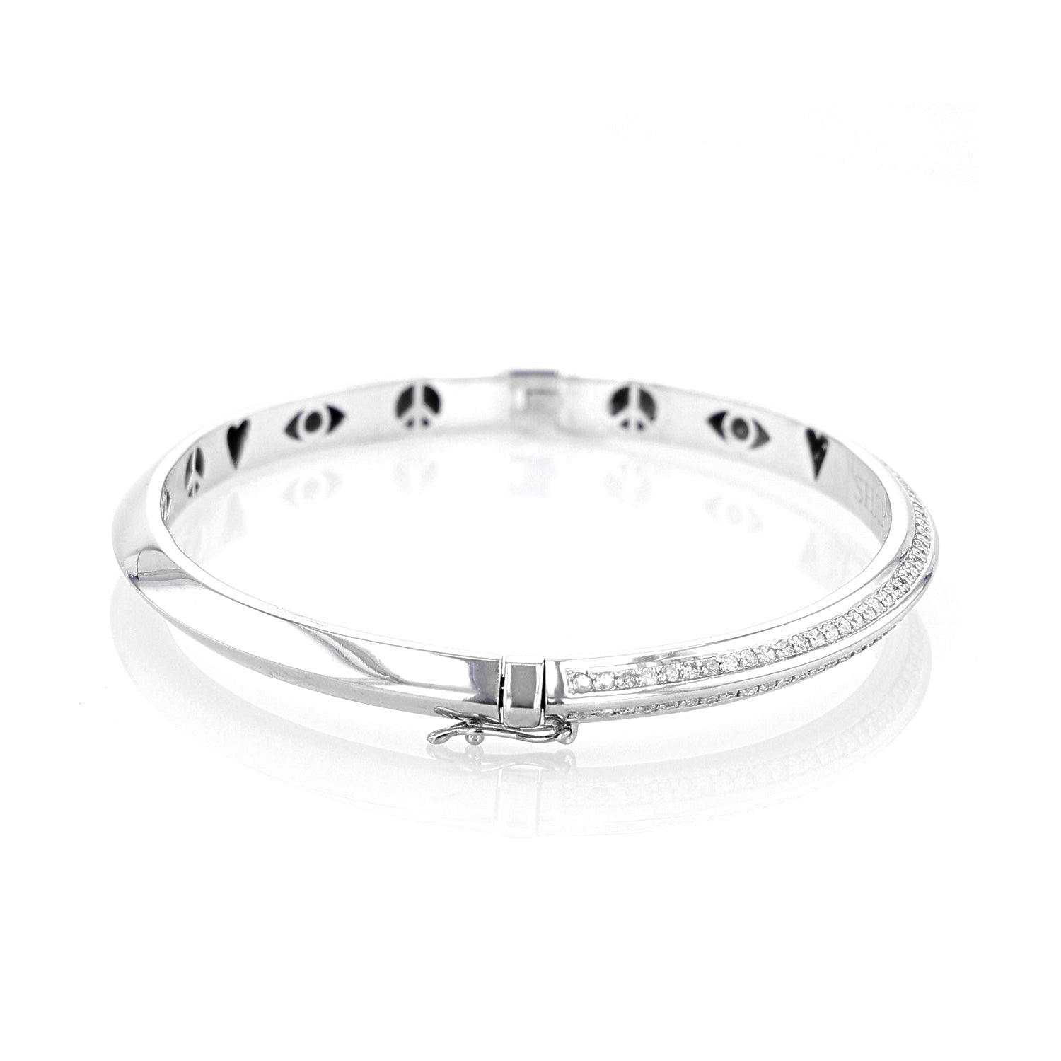 Knife Edge Silver & Diamond Hinged Bangle with Icon Gallery : B0003611 - TBird