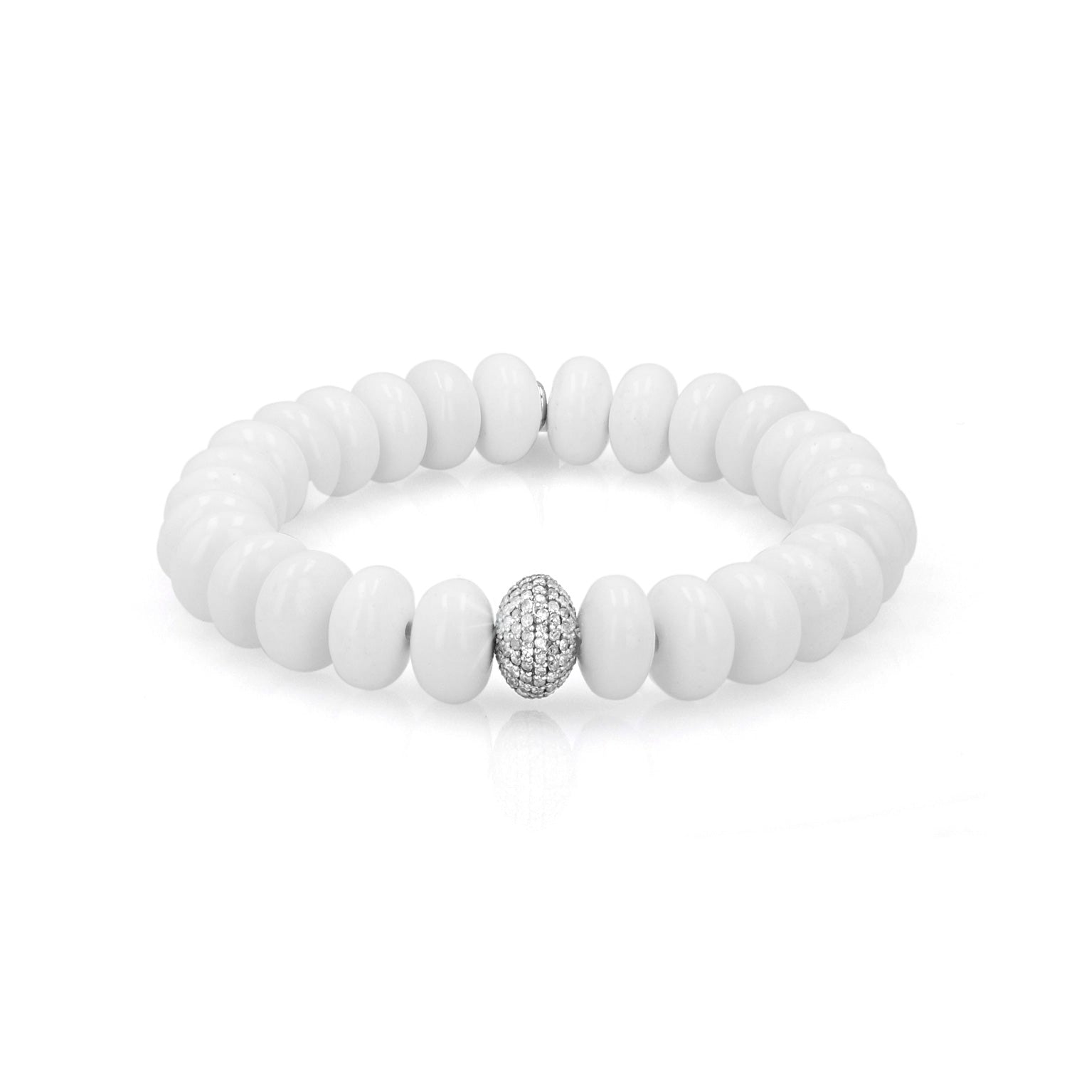 White Agate Rondelle Bracelet with Diamond Donut - 10mm  B0003682 - TBird