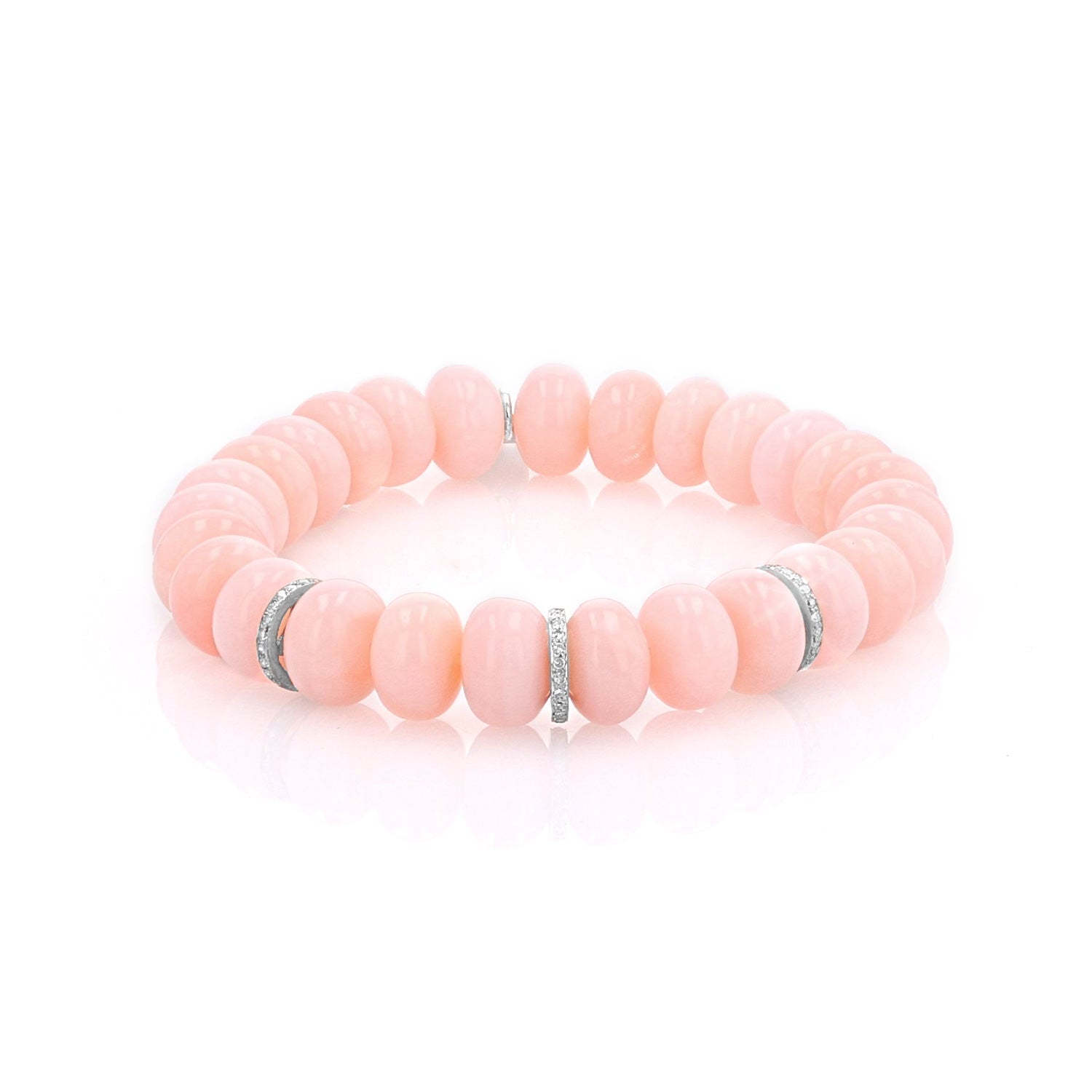 Pink Opal Rondelle Bracelet with 3 Diamond Rondelles - 10mm  B0003684 - TBird