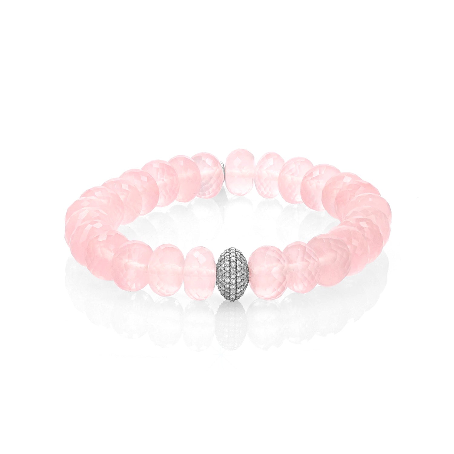 Rose Quartz Faceted Rondelle Bracelet with Diamond Donut - 10mm  B0003685 - TBird