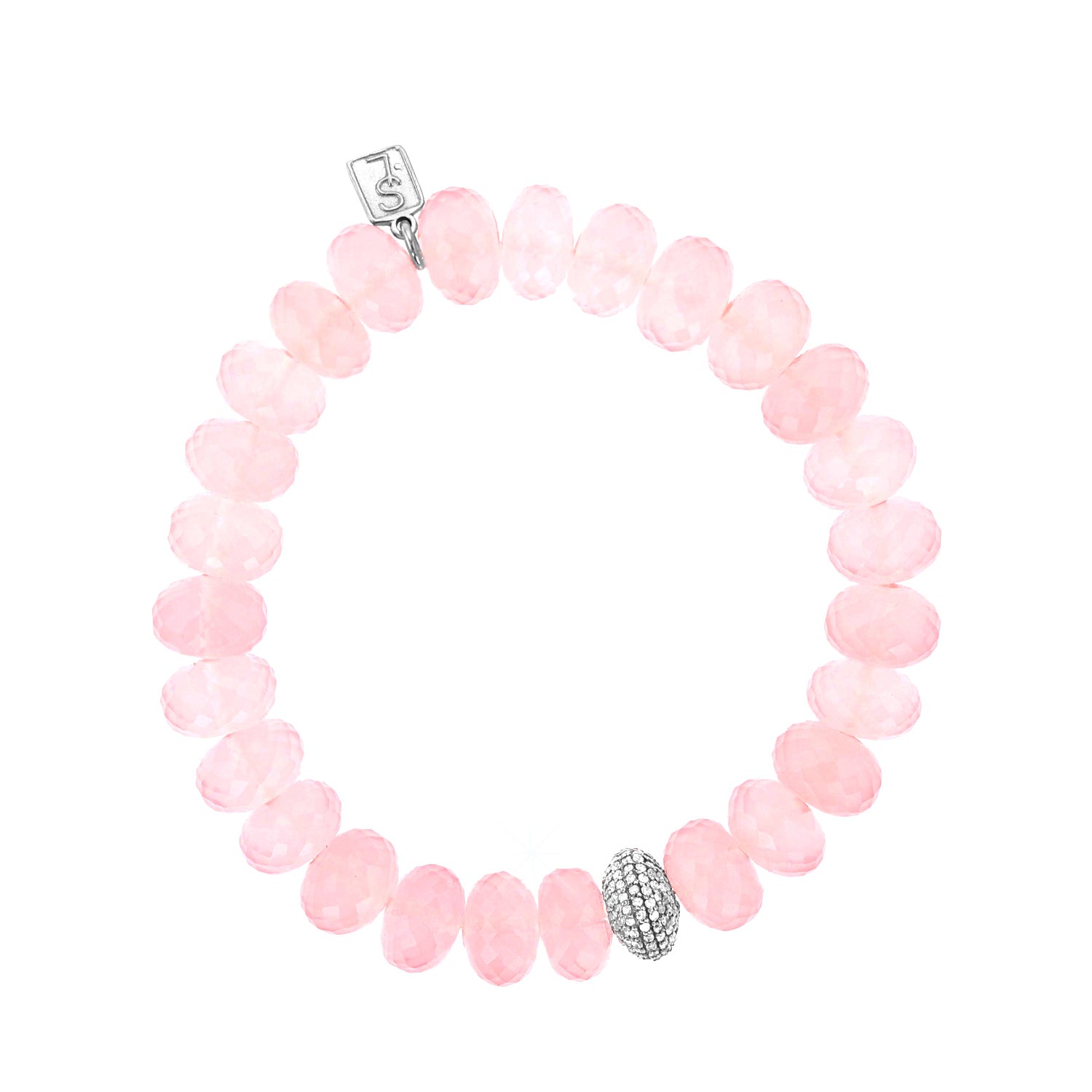 Rose Quartz Faceted Rondelle Bracelet with Diamond Donut - 10mm  B0003685 - TBird