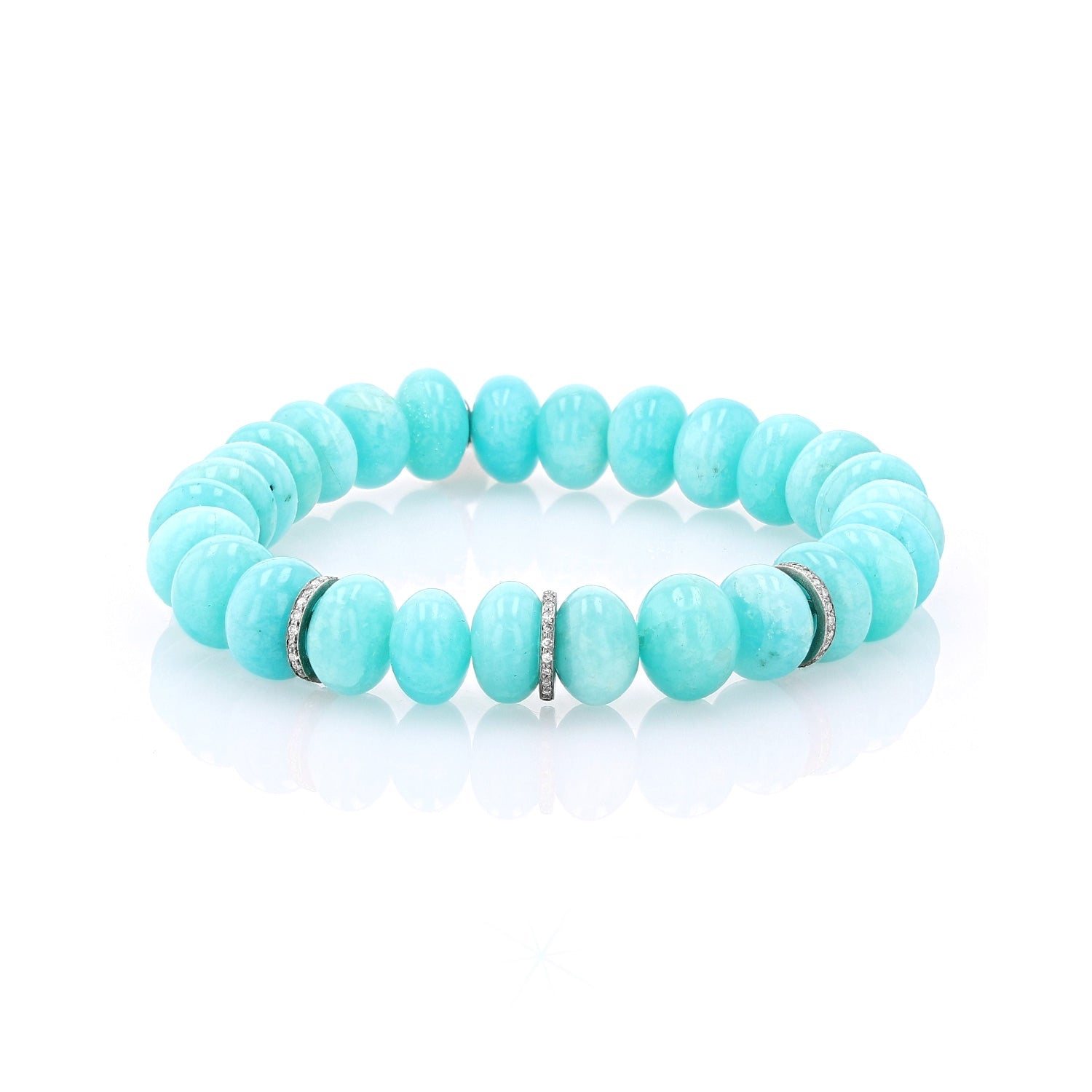 Amazonite Bracelet with 3 Diamond Rondelles - 10mm : B0003694 - TBird