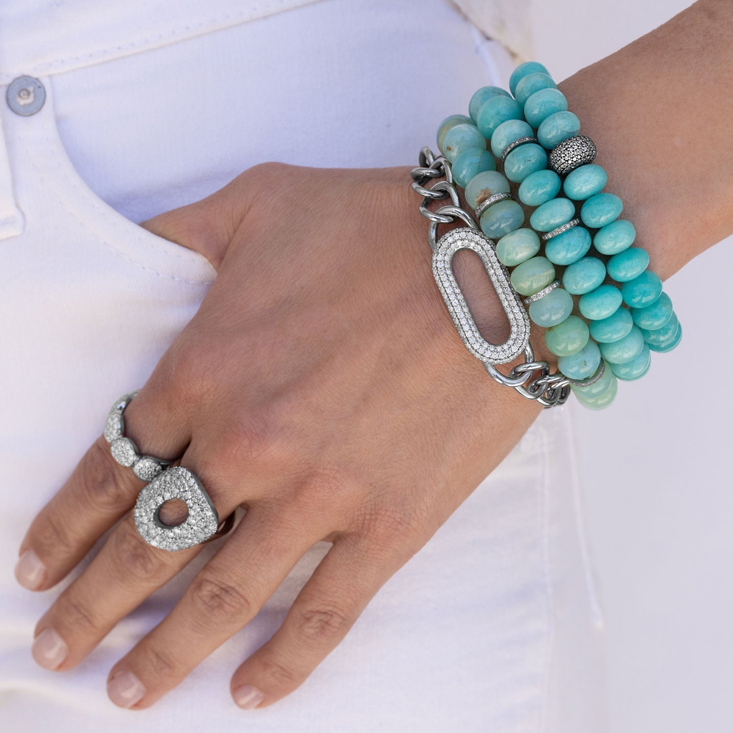 Amazonite Bracelet with 3 Diamond Rondelles - 10mm : B0003694 - TBird