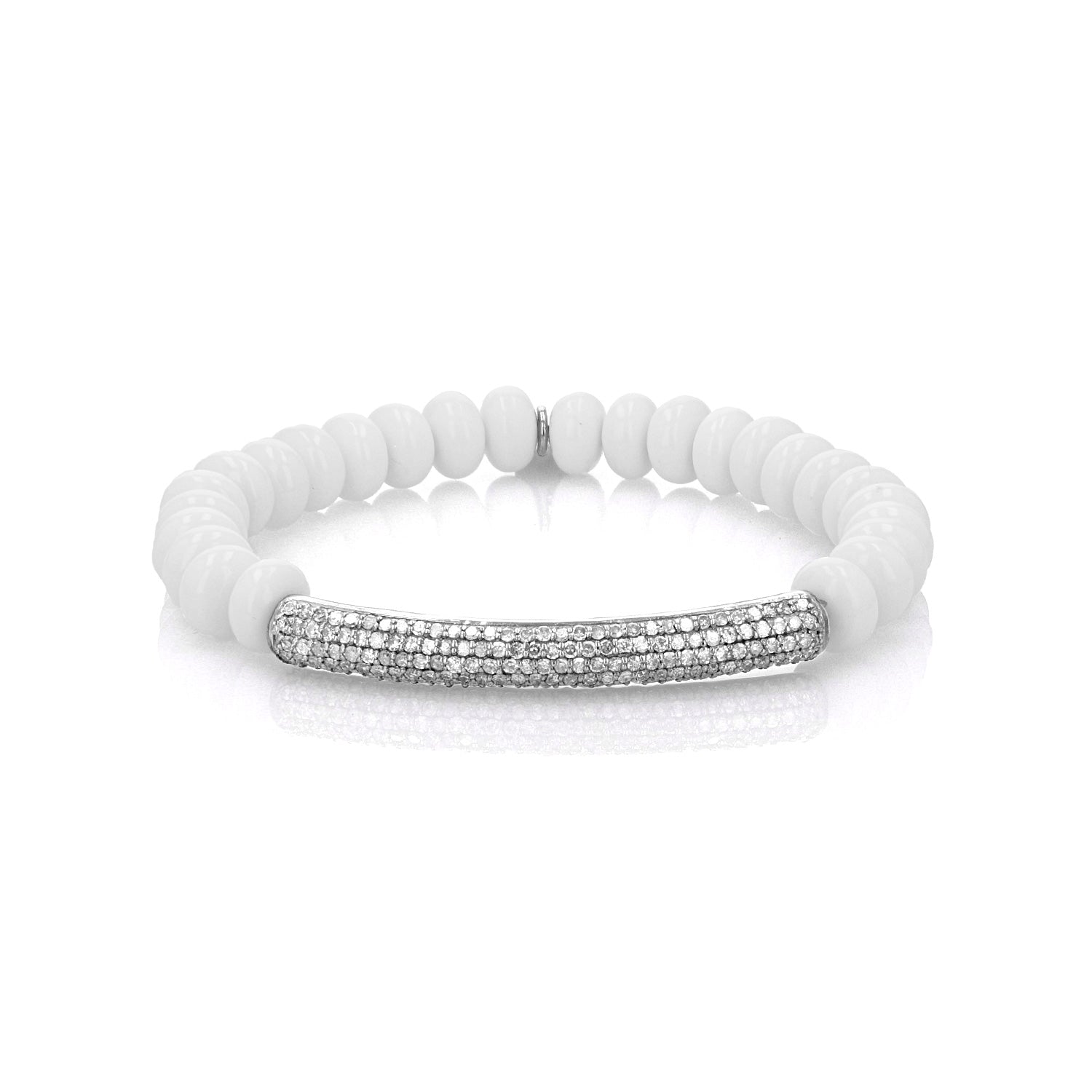 White Agate Bracelet with Diamond Bar - 8mm : B0003709 - TBird