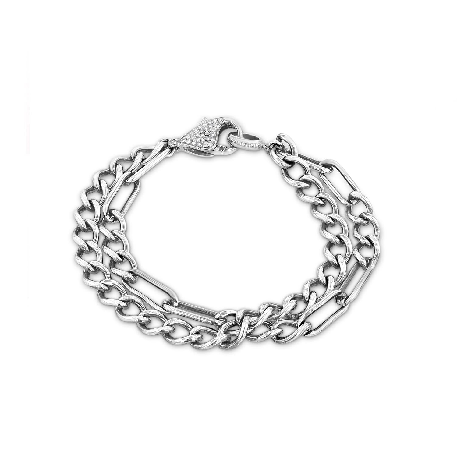 Mixed Chain Paper Clip Flat Curb Chain Bracelet - 10mm  B0003720 - TBird