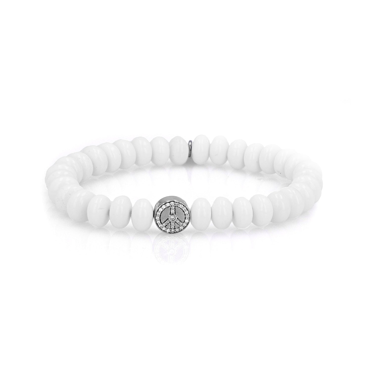 Cuties Icon Bracelet - White Agate with Pave Peace Bead : B0003753 - TBird