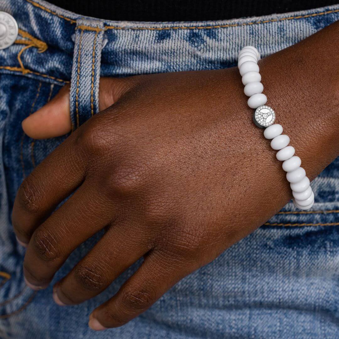 Cuties Icon Bracelet - White Agate with Pave Peace Bead : B0003753 - TBird