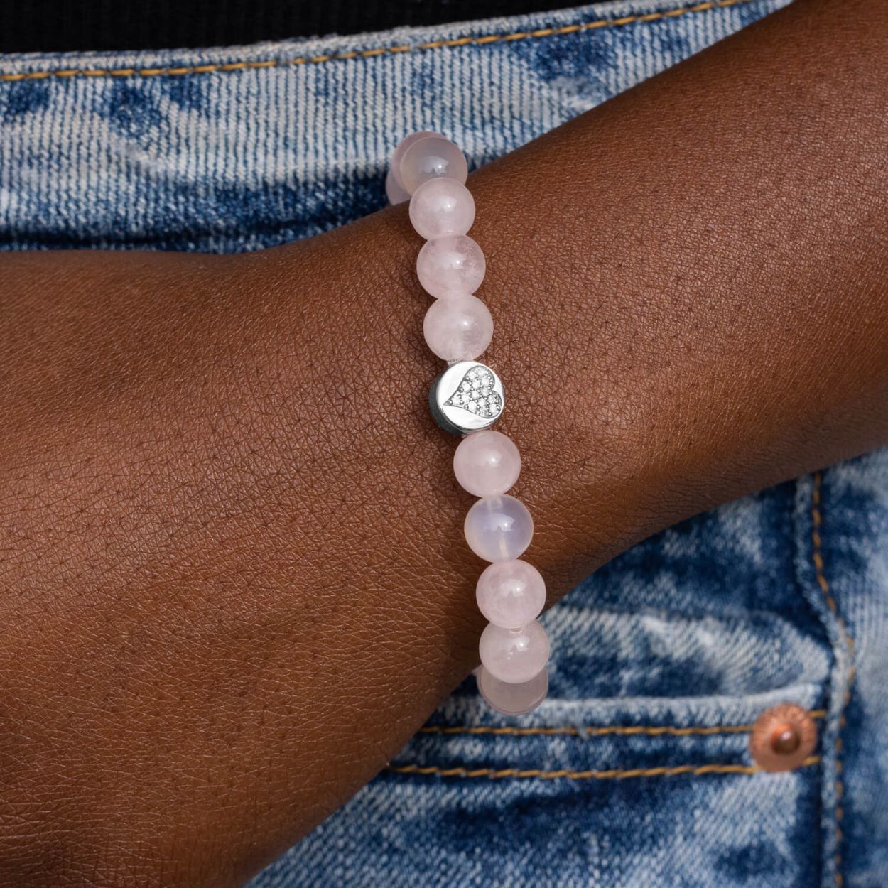 Cuties Icon Bracelet - Rose Quartz with Pave Heart Bead  B0003754 - TBird