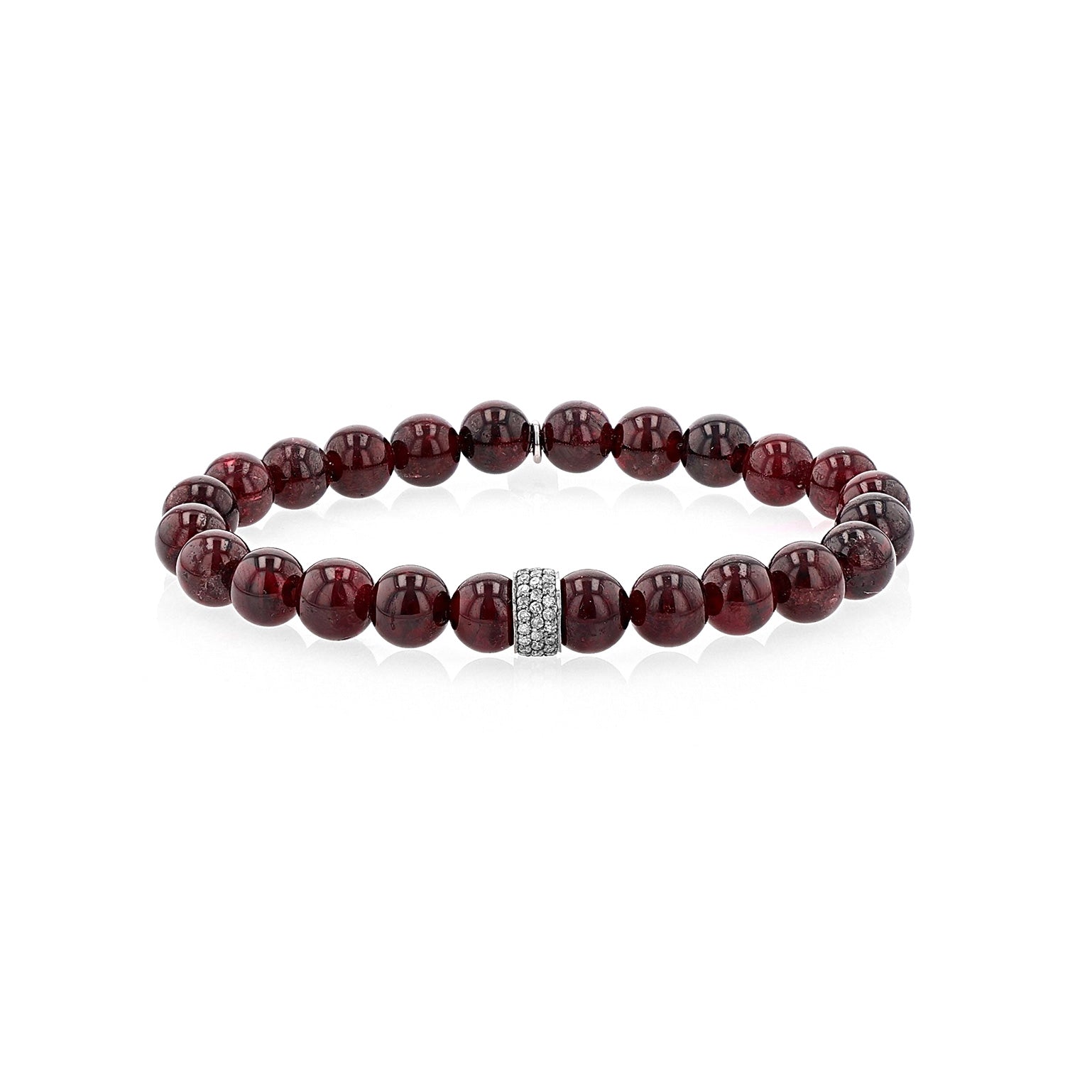 Red Garnet Bead Bracelet with 3 Row Diamond Rondelle - 8mm : B0003782 - TBird