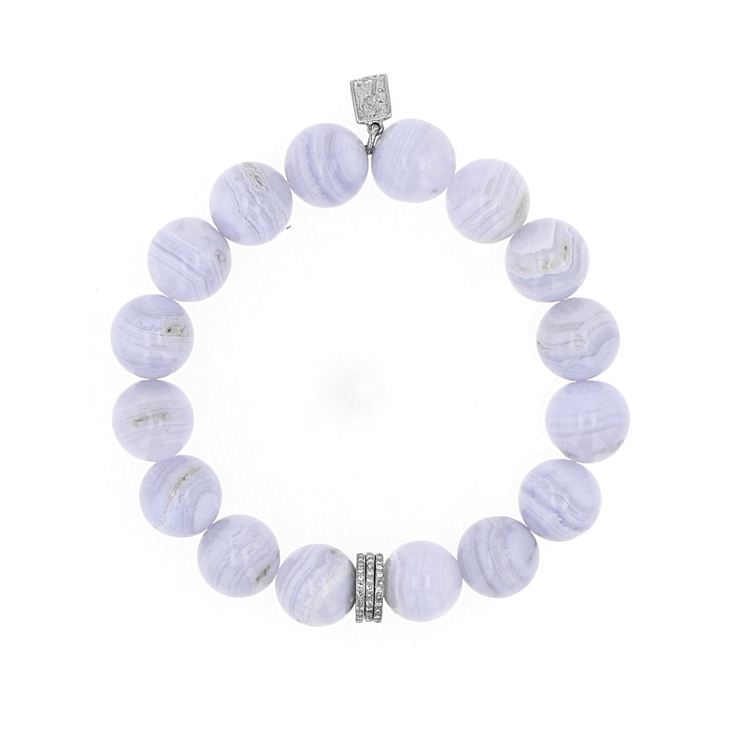 Blue Lace Agate Bracelet with Diamond Rondelles - 12mm B0003789 - TBird