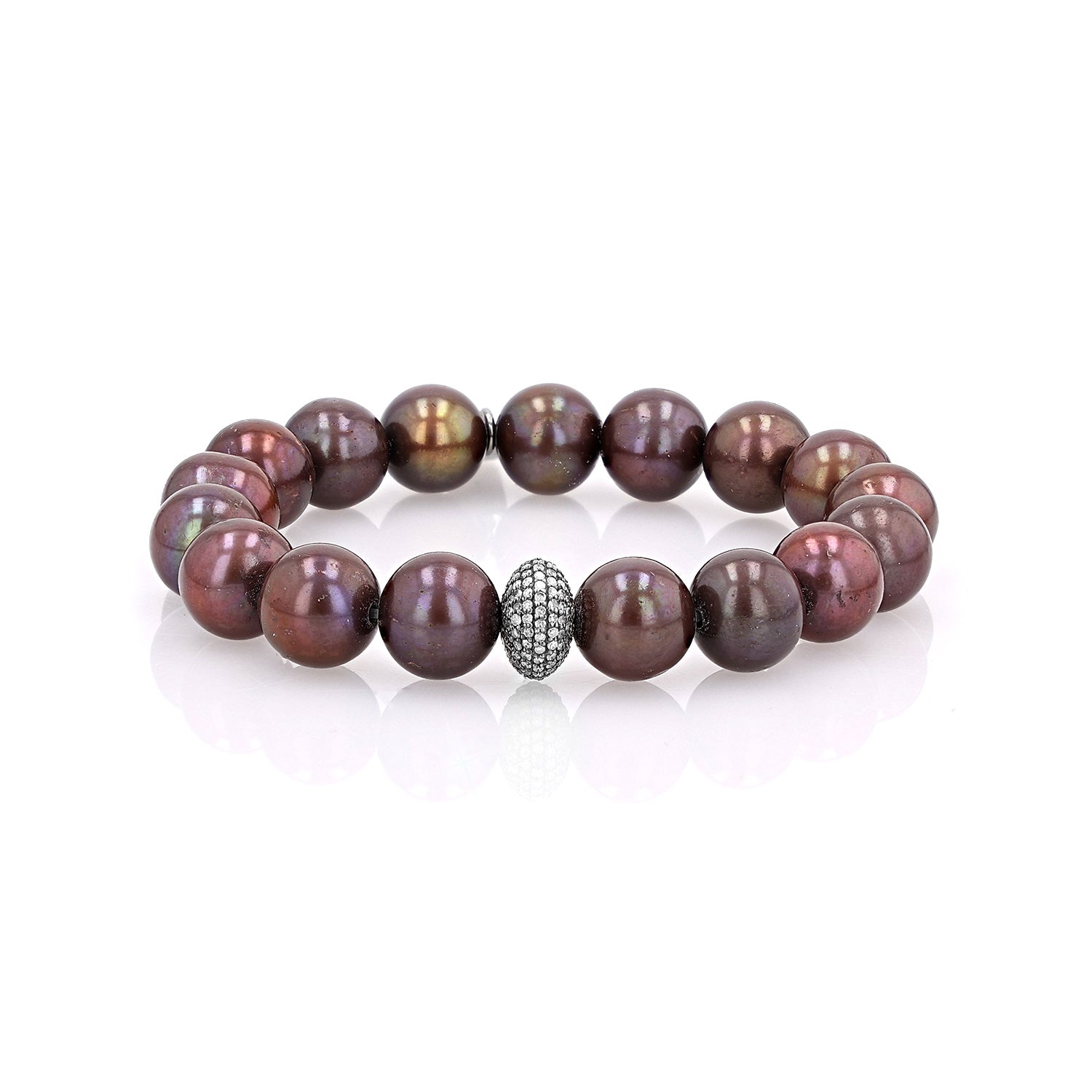 Chocolate Pearl Bead Bracelet with Diamond Donut - 10mm  B0003812 - TBird