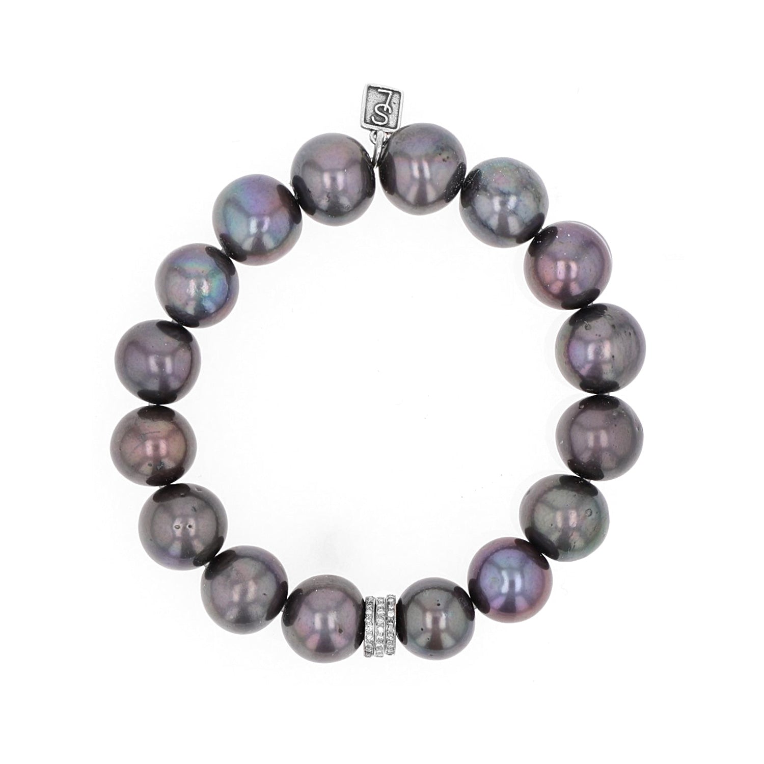 Tahitian Pearl Bracelet with Diamond Rondelles - 12mm  B0003879 - TBird