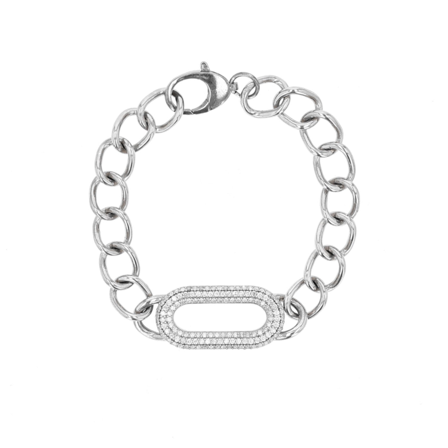 Pave Diamond Puffy Oval Paperclip Chain Bracelet  B03518BG - TBird