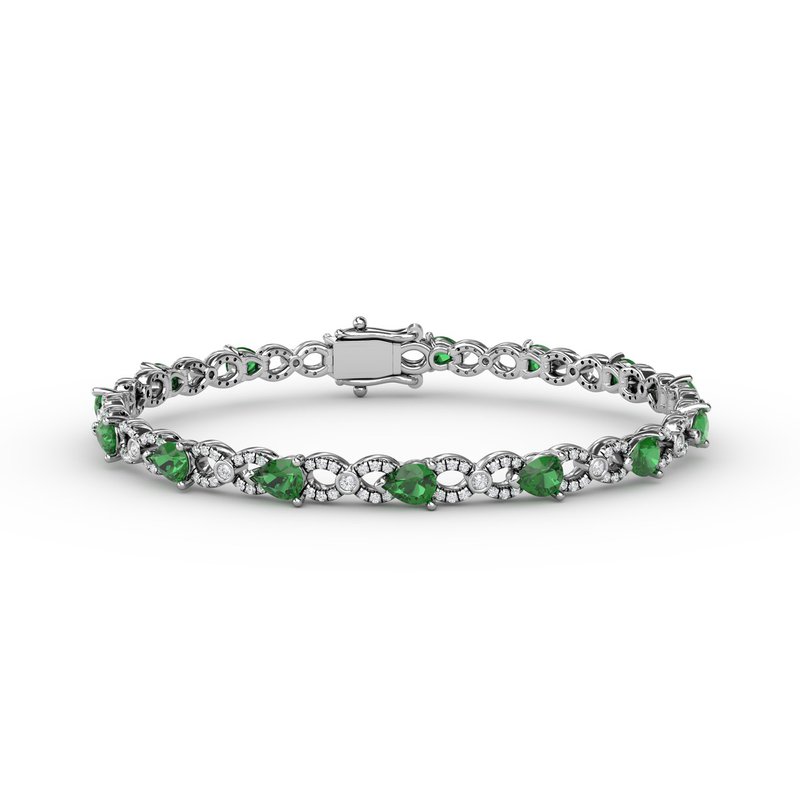Emerald and Diamond Pear Shape Bracelet B1440E - TBird
