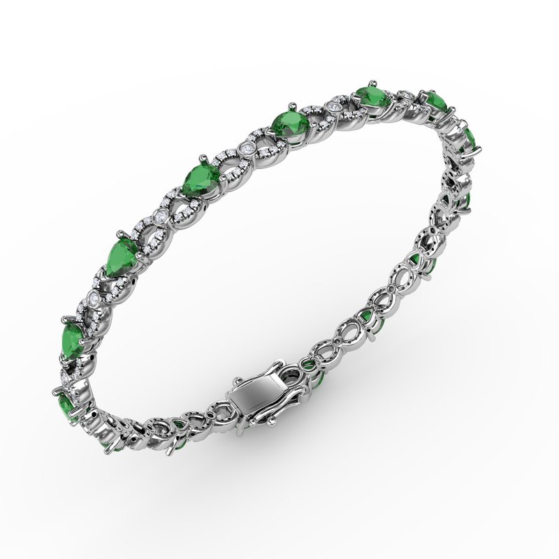 Emerald and Diamond Pear Shape Bracelet B1440E - TBird