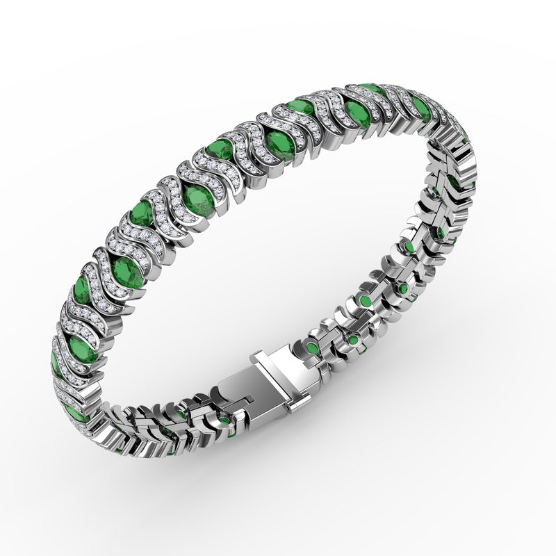 Wave Emerald and Diamond Bracelet B1492E - TBird