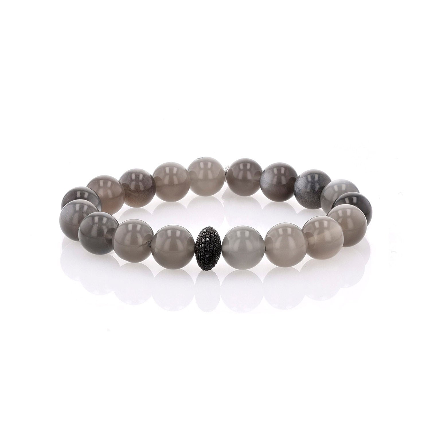 Grey Moonstone Bracelet with Black Diamond Donut Bead - 10mm BB000080 - TBird