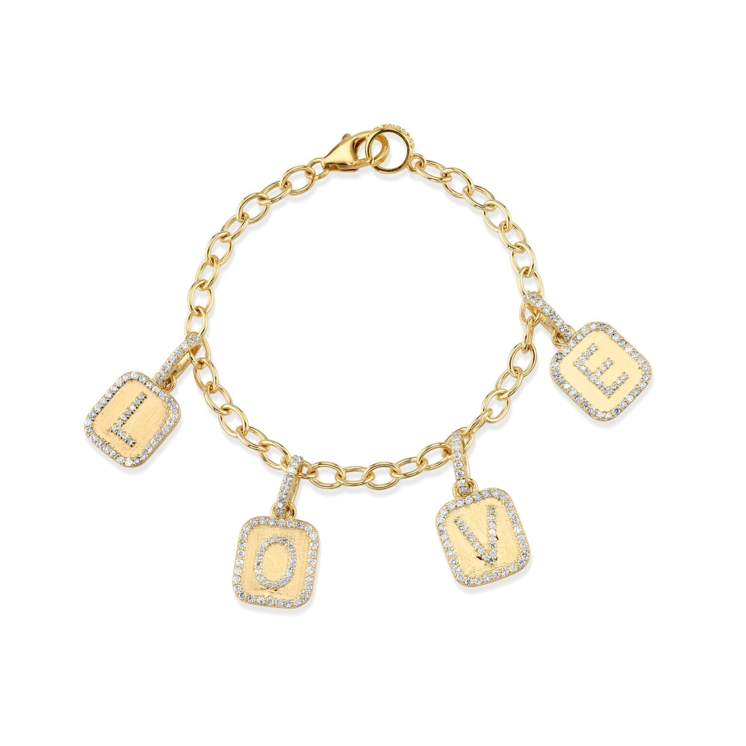 14K Gold LOVE Link Chain Bracelet with Diamond Letter Charms  BG000416 - TBird