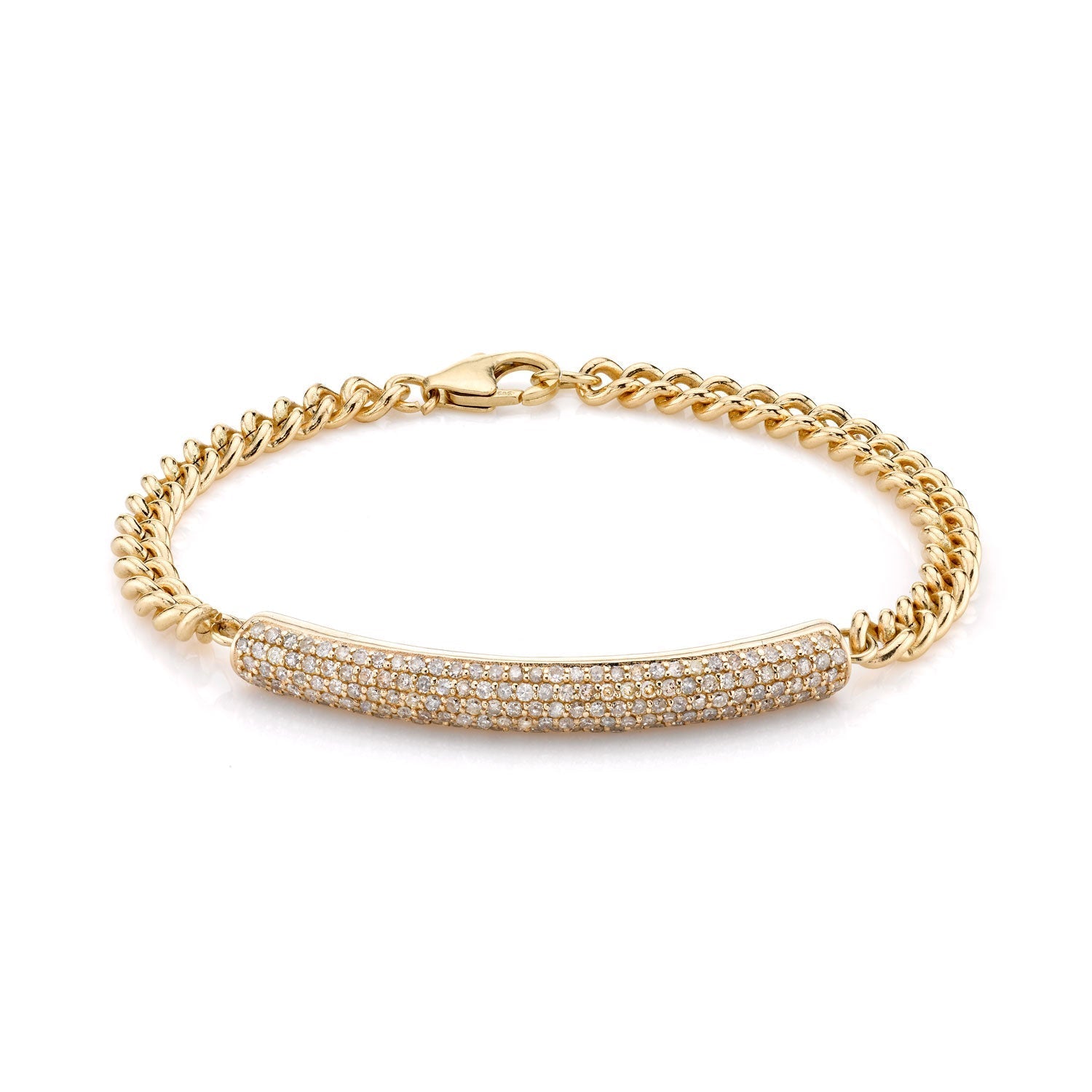 14K Gold Curb Chain Bracelet with Diamond Bar  BG000441 - TBird