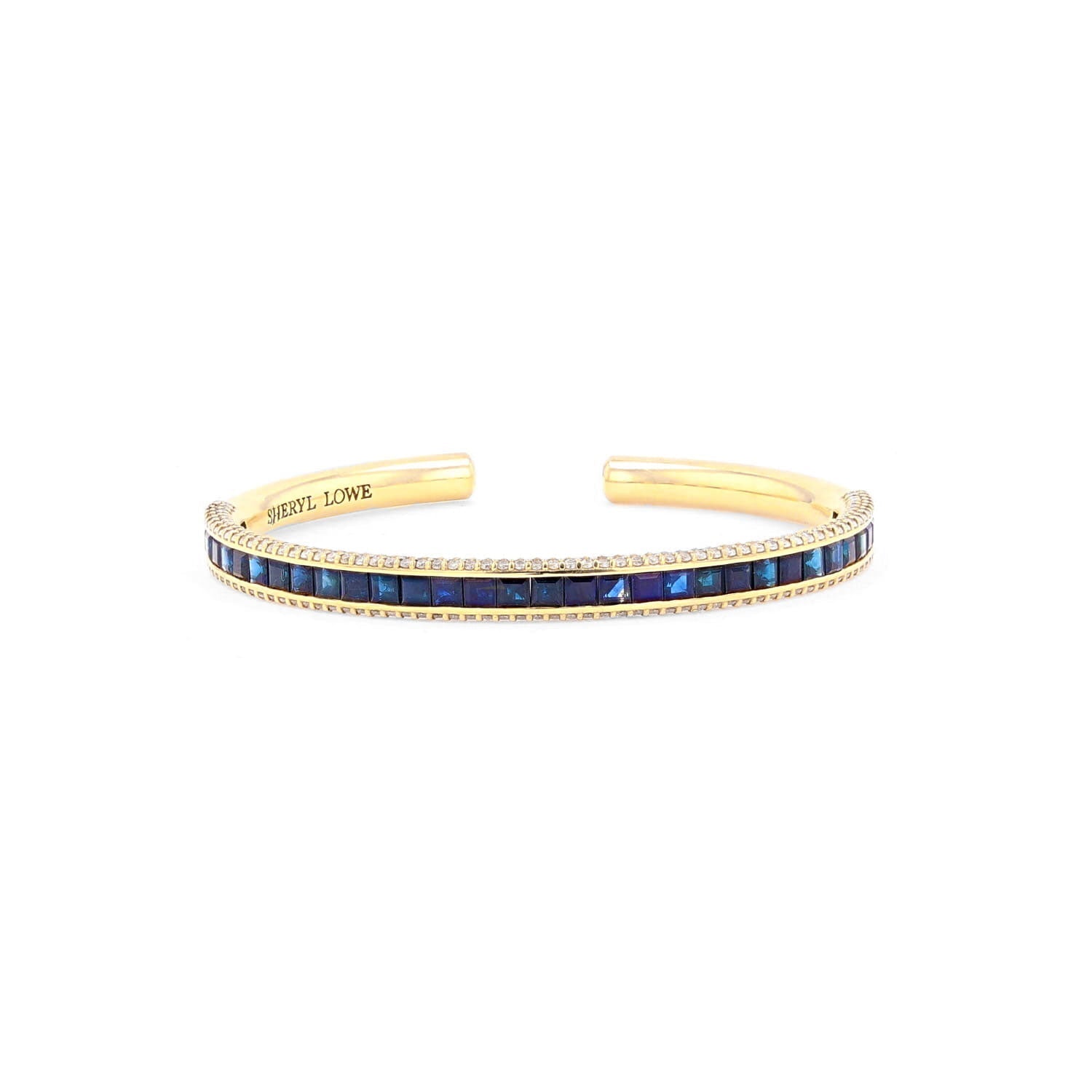 14k Yellow Gold Cuff Bracelet with Princess Cut Sapphires and Diamonds  BG000496 - TBird