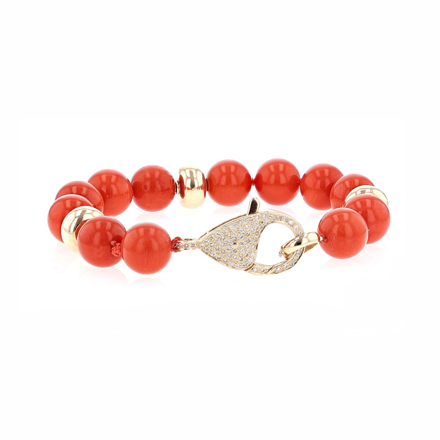 Italian Red Coral Knotted Bead Bracelet with 14K Gold Beads  BG000795 - TBird
