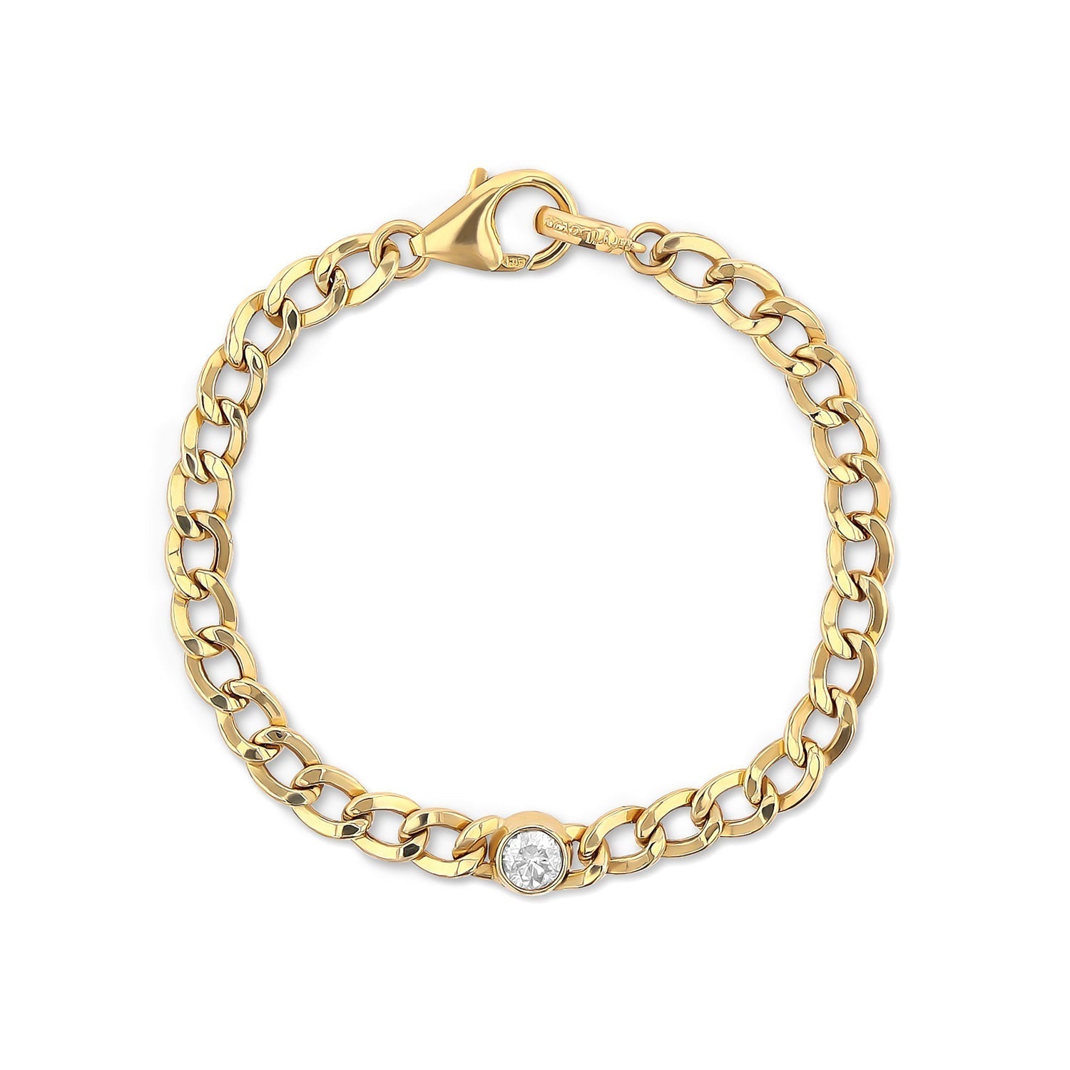 14k Curb Chain Bracelet with Diamond Bezel  BG000852 - TBird