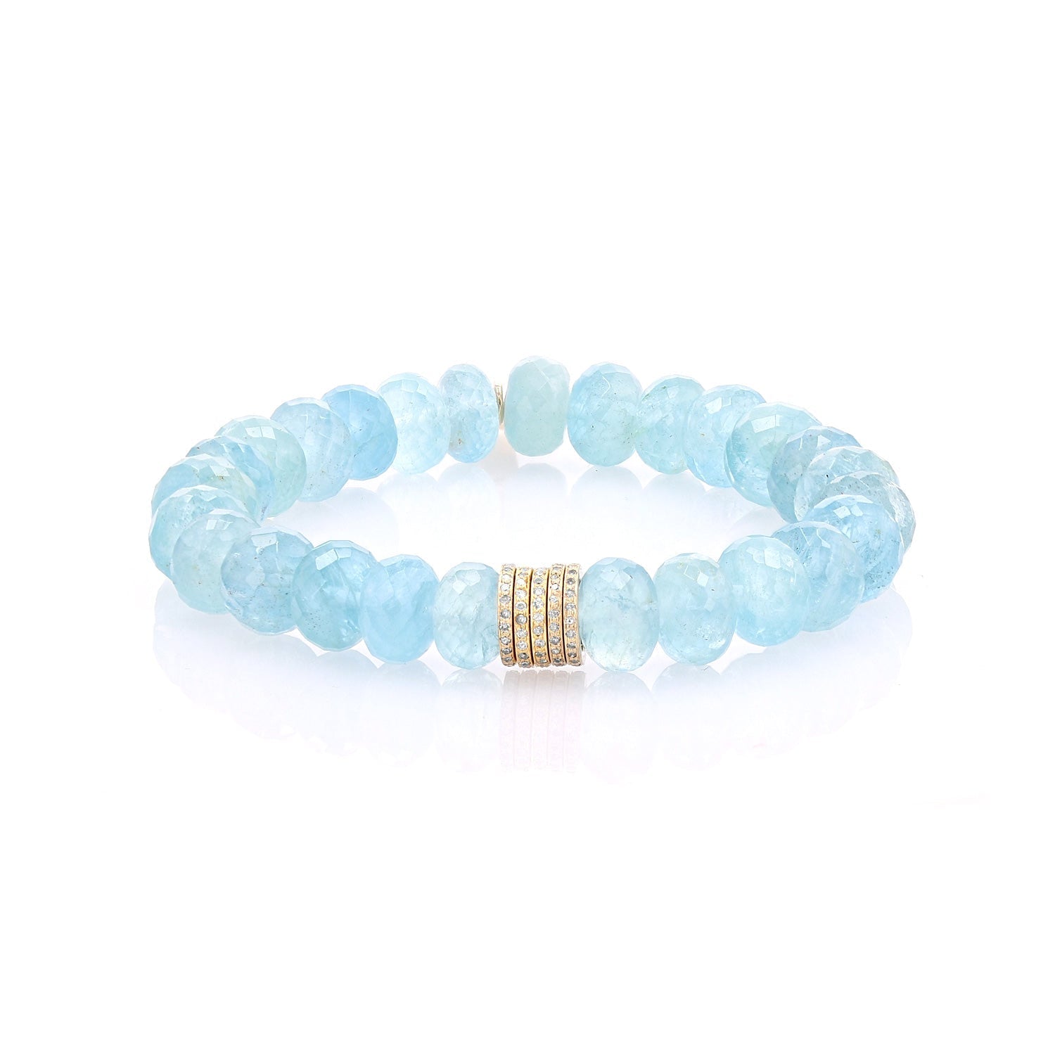 14K Aquamarine Faceted Bracelet with 5 Diamond Rondelles - 10mm  BG000883 - TBird