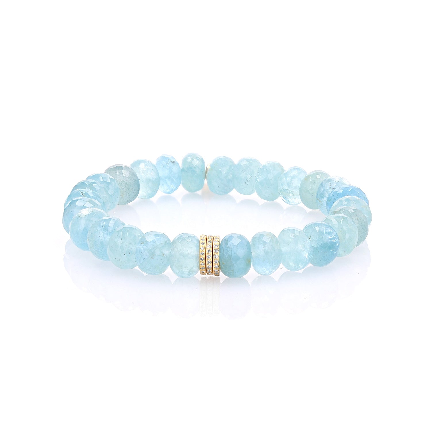 14K Aquamarine Faceted Bracelet with 3 Diamond Rondelles - 10mm  BG000884 - TBird